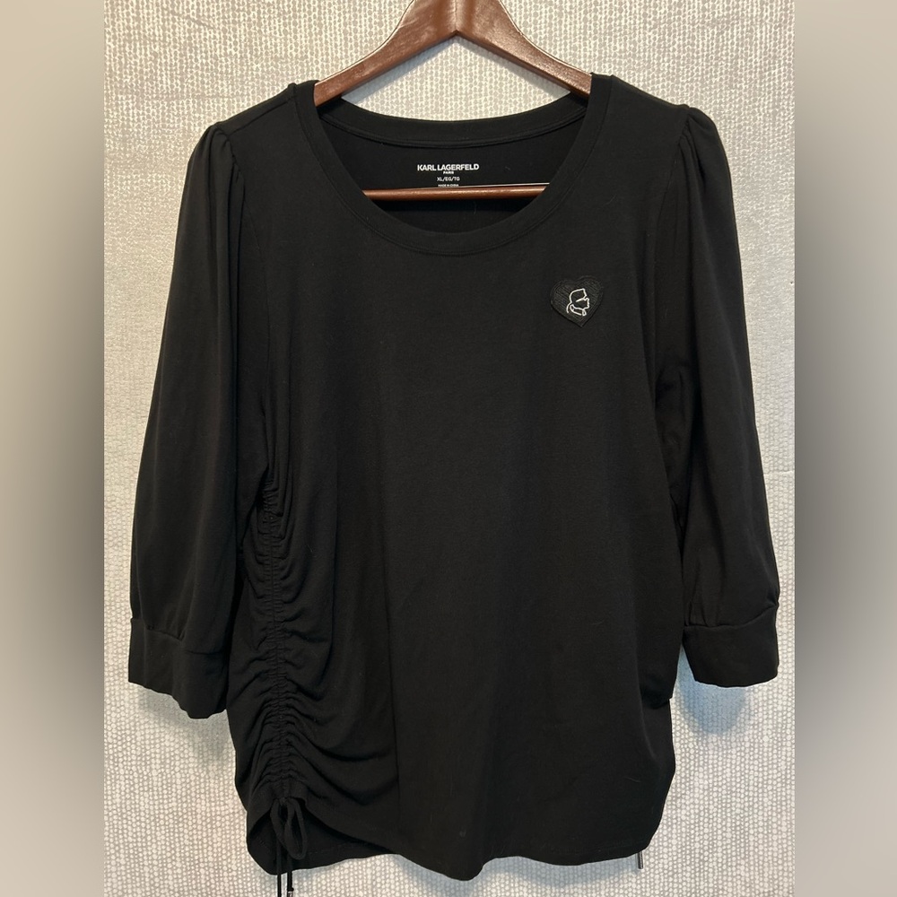 Karl Lagerfeld True Black Puff Sleeve Cinched Side Women’s Top Size Extra Large